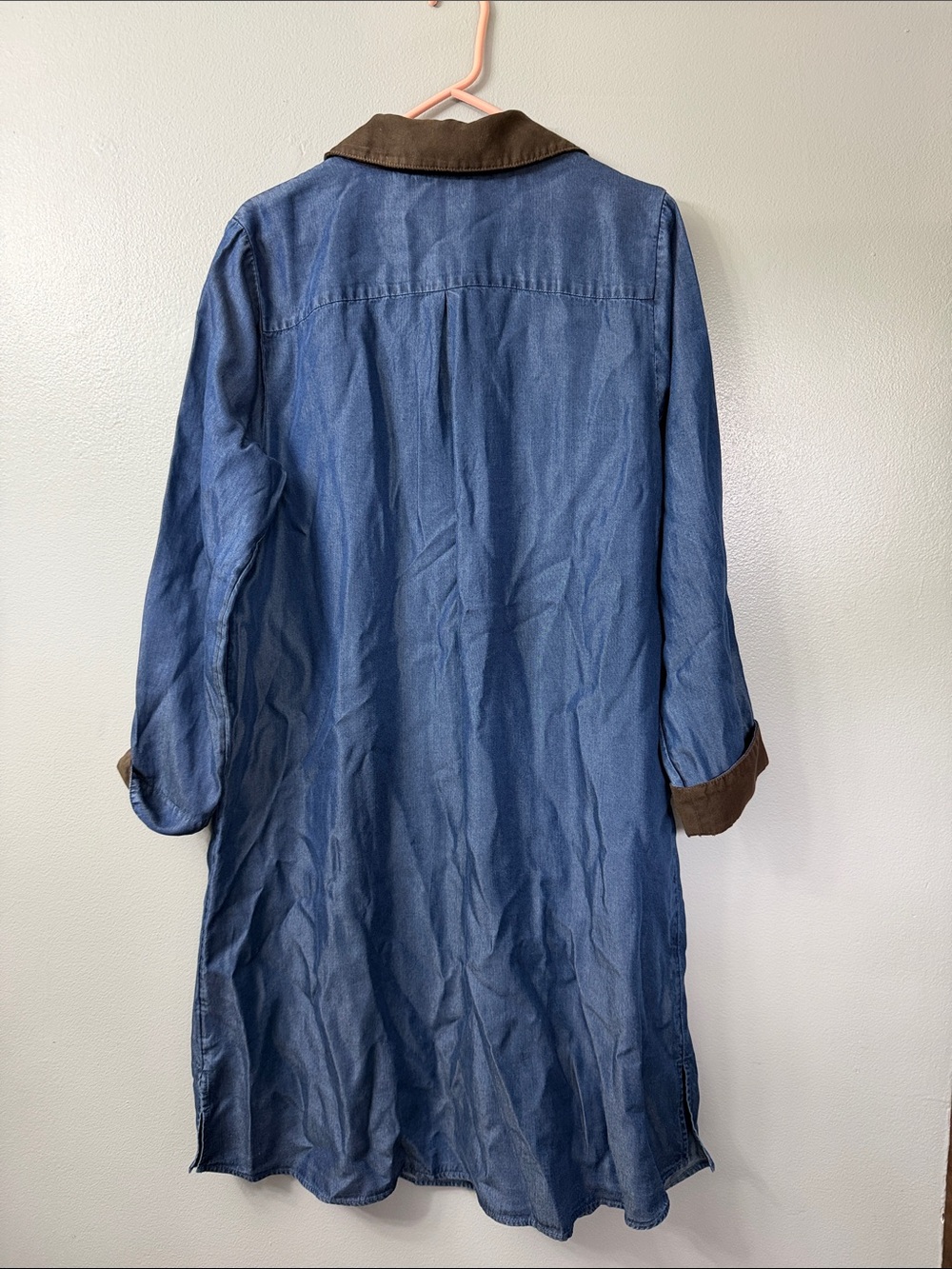Soft Surroundings Icons Urbina Chambray Faux Suede Toggle Brass Button Dress L - Picture 6 of 6